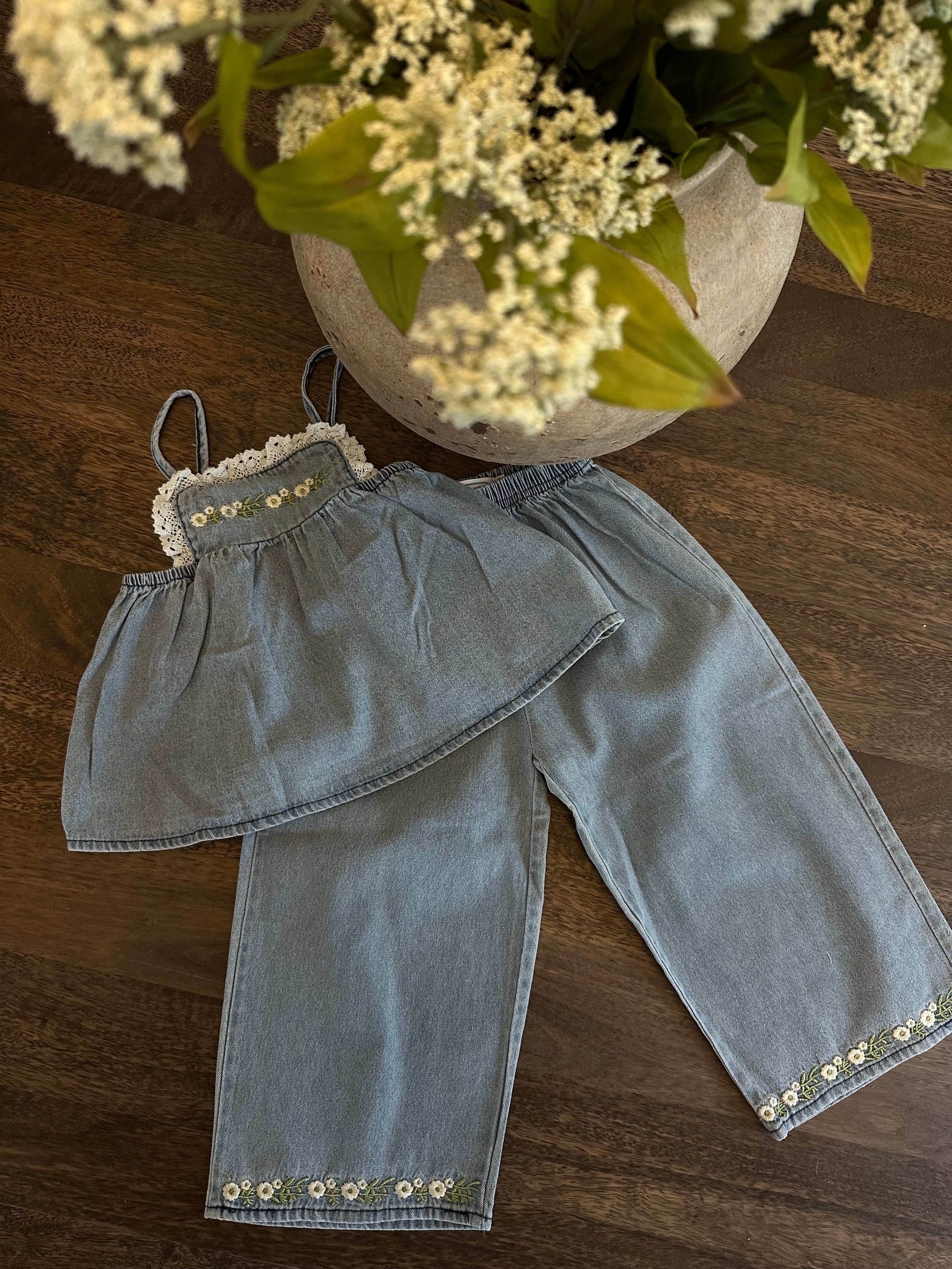 Girls Denim Tank Set