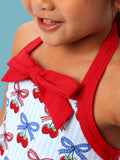 Girls Berries & Bows Halter One Piece Swimsuit