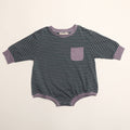 Harley Pocket Romper in Purple Ash Stripe: 6-12 Months