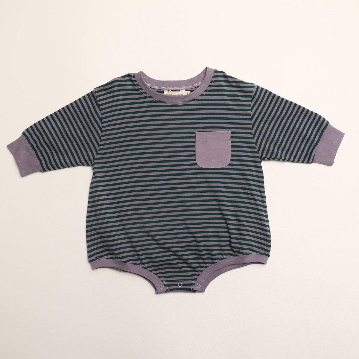 Harley Pocket Romper in Purple Ash Stripe: 6-12 Months