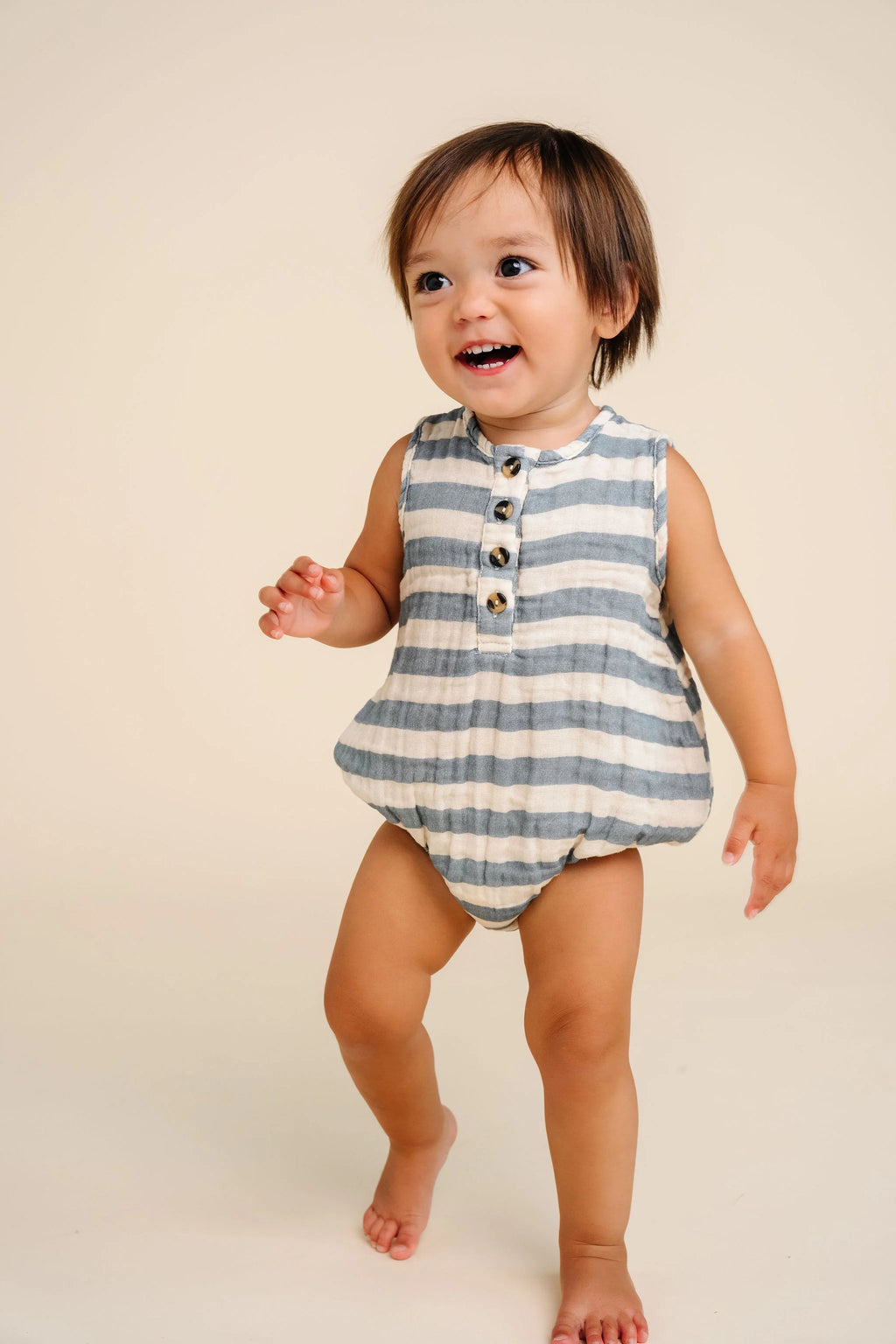 Muslin Bubble Romper - Blue Stripe