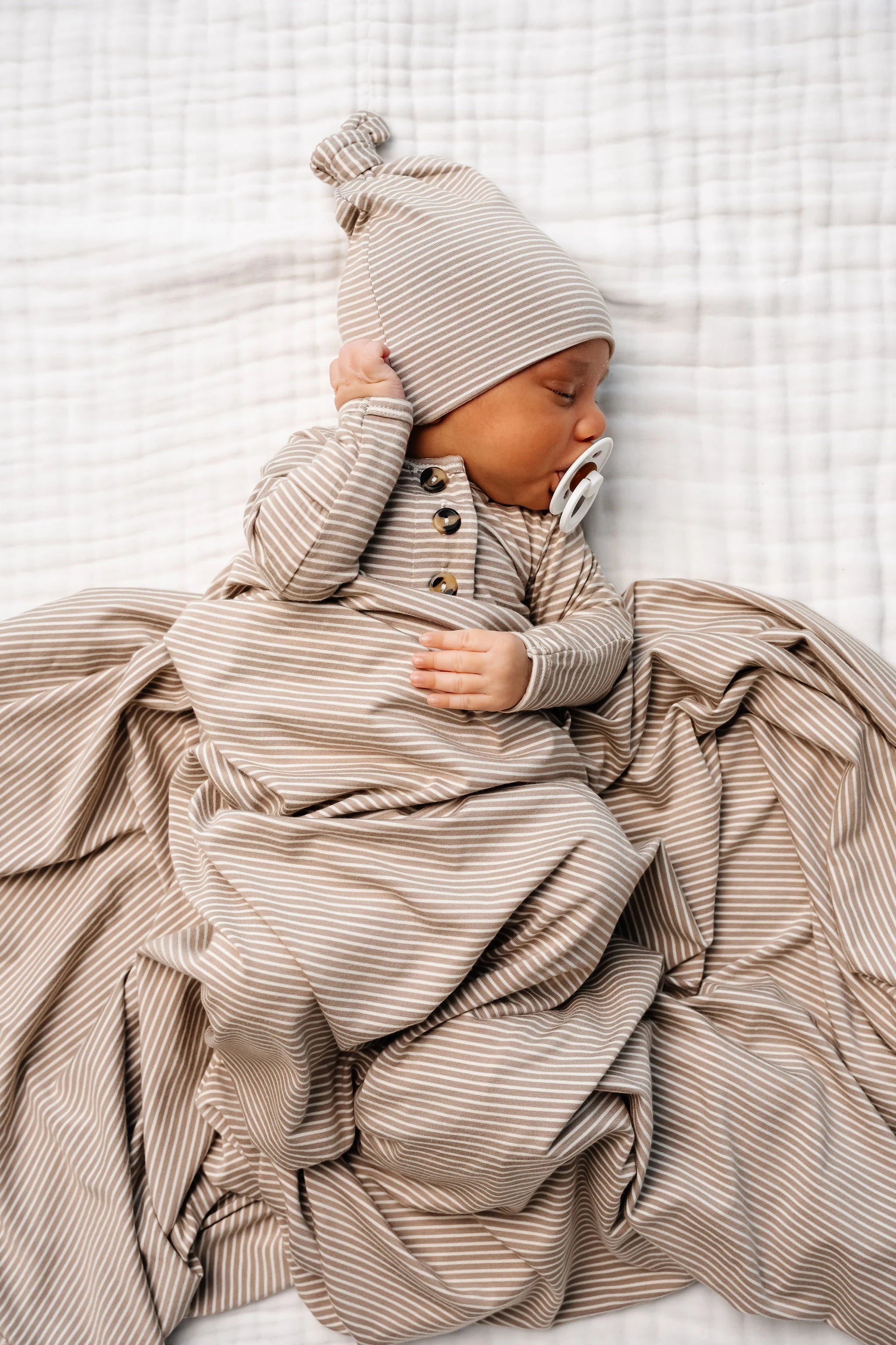 Swaddle Blanket in Tan Stripes