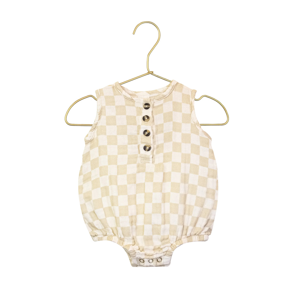 Muslin Bubble Romper - Tan Checkered