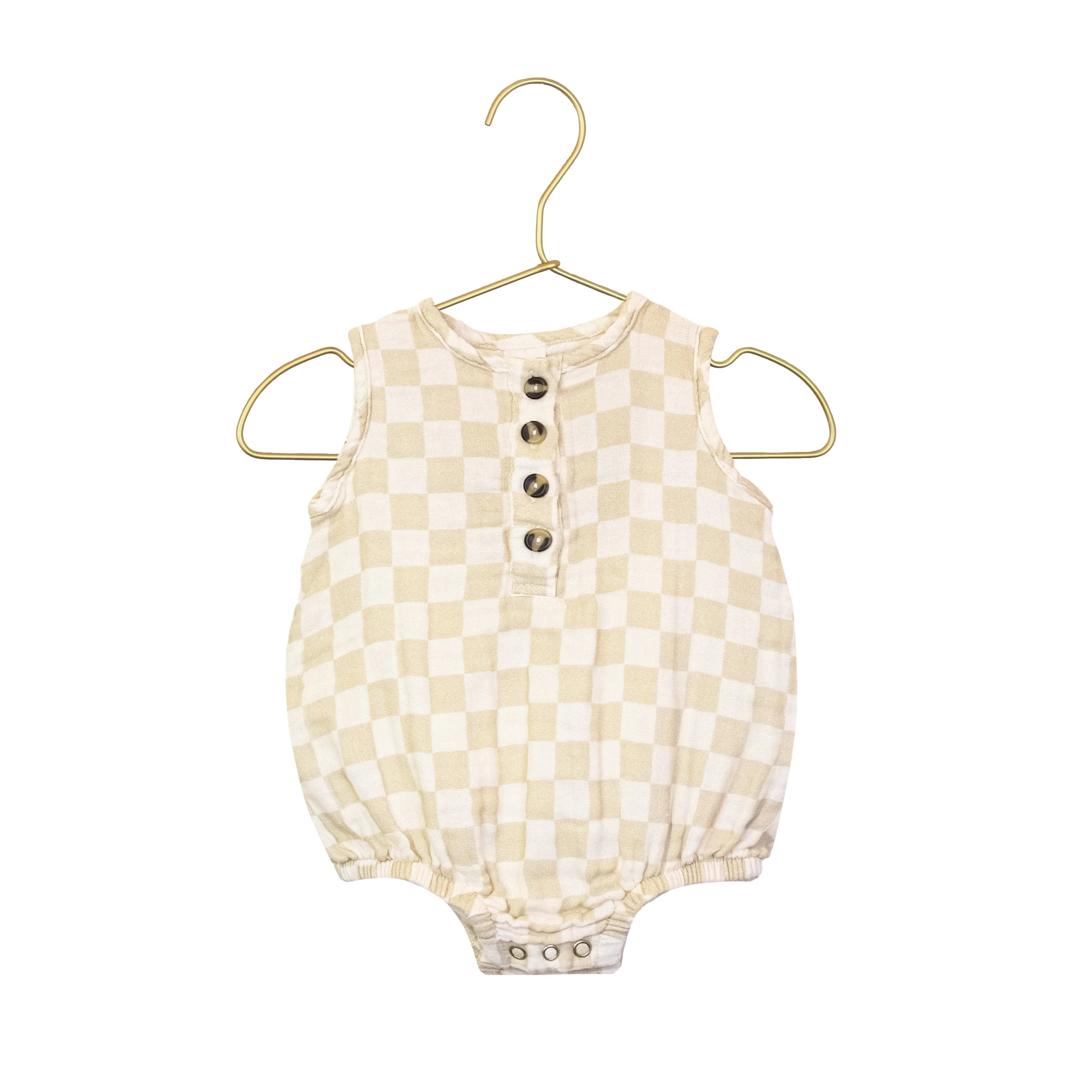 Muslin Bubble Romper - Tan Checkered