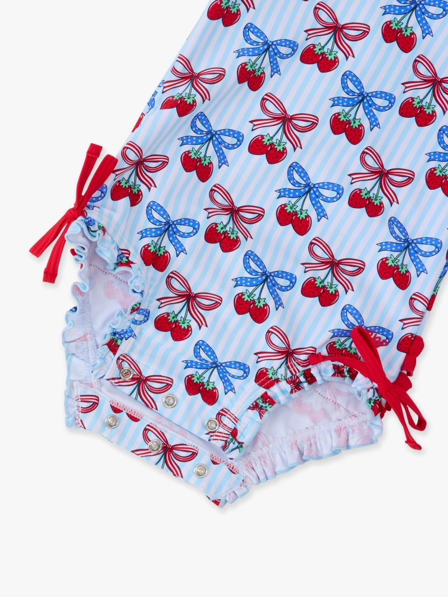Baby Girls Berries & Bows Long Sleeve One Piece Rash Guard Swimsuit with Signature Rear Ruffles