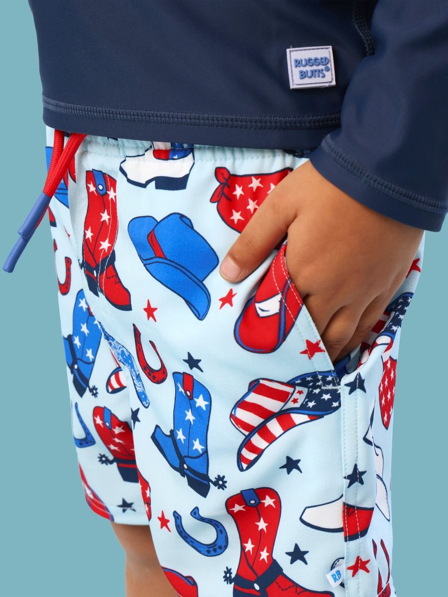 Boys Blue Stars & Spurs Performance Hybrid Swim Trunks