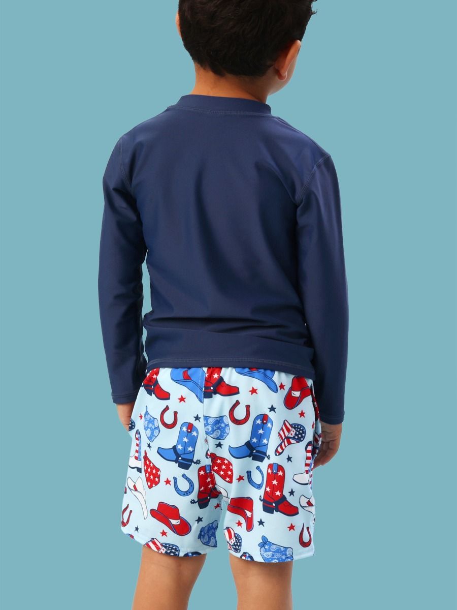 Boys Blue Stars & Spurs Performance Hybrid Swim Trunks