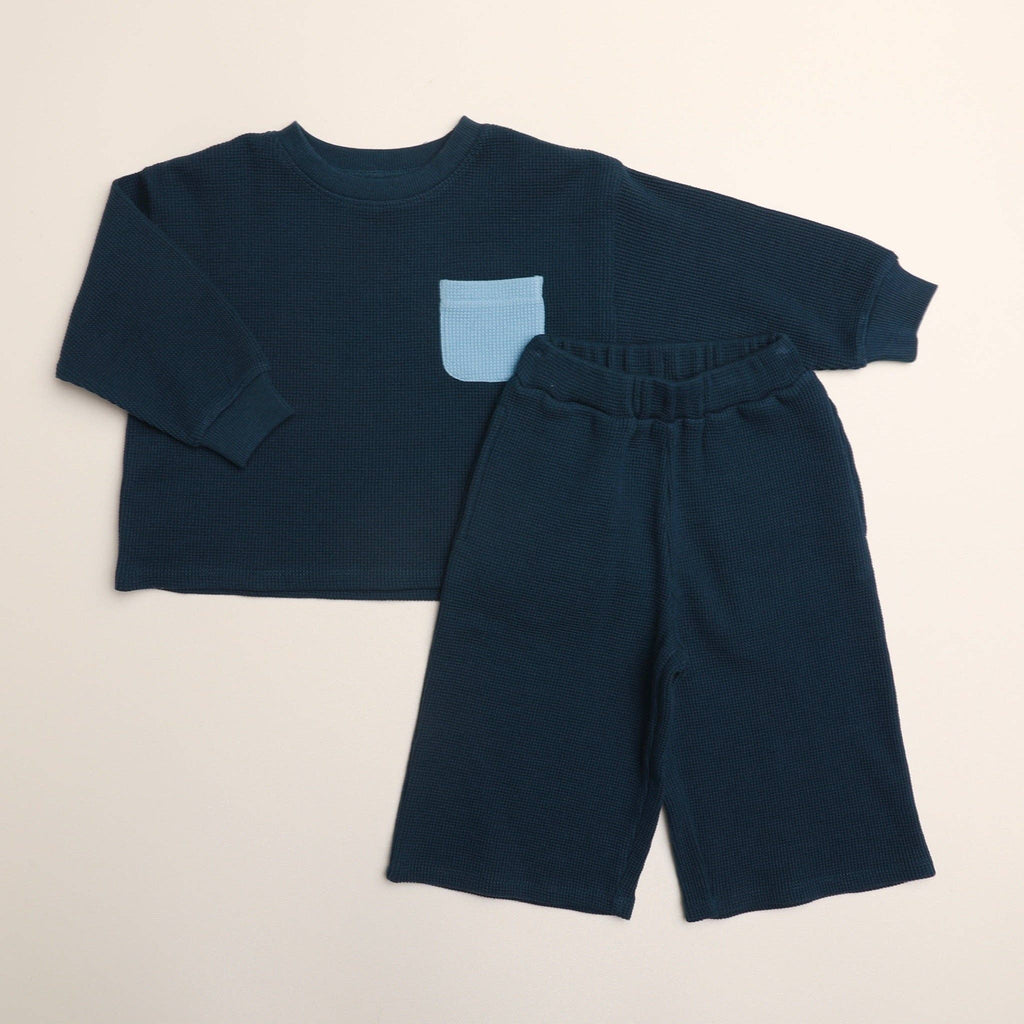 Waffle Knit Set in Deep Blue