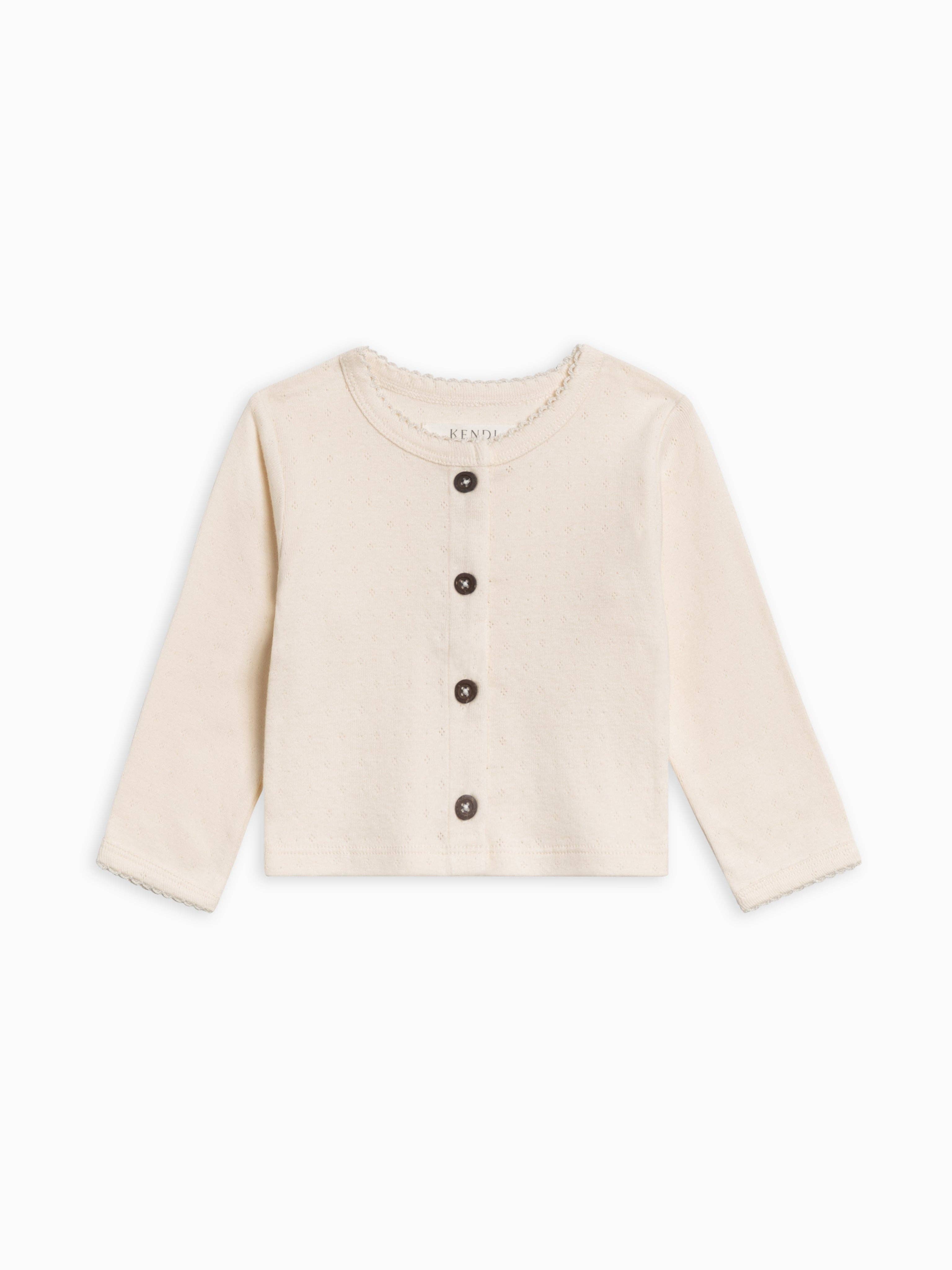 Pointelle Button Down Cardigan: Coconut