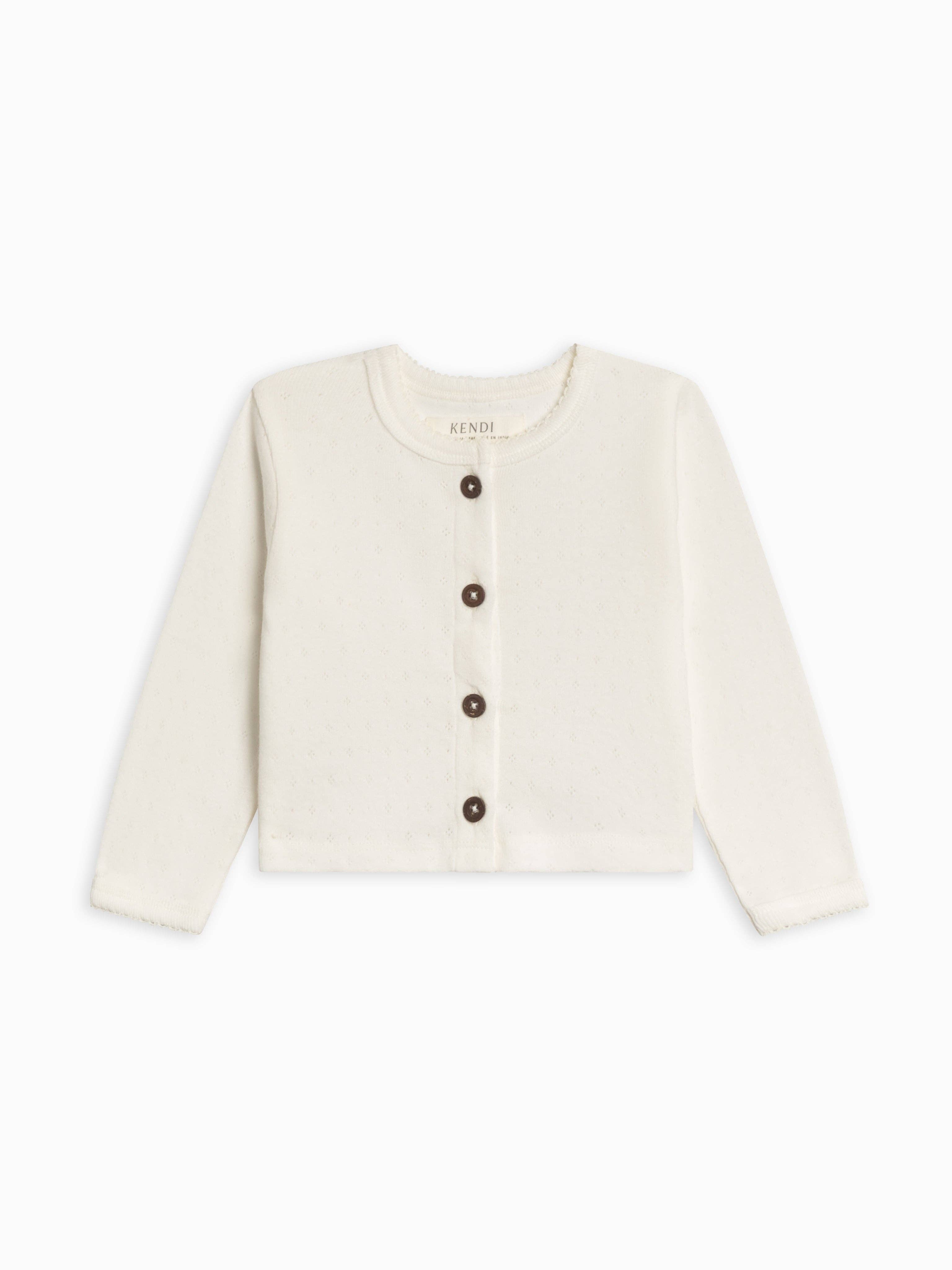 Pointelle Button Down Cardigan: Coconut