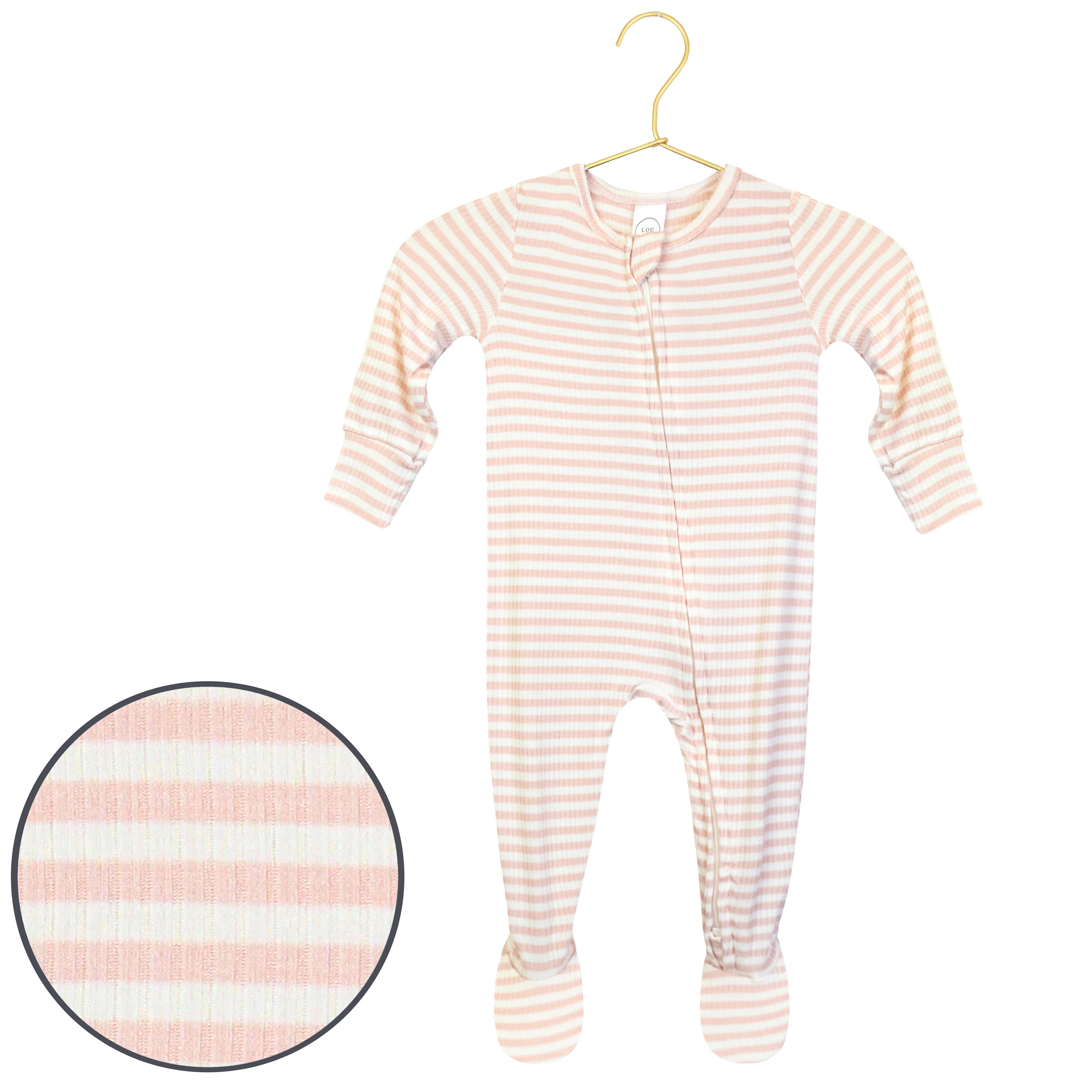 Ribbed Footie Pajamas - Pink Ribbed Stripe