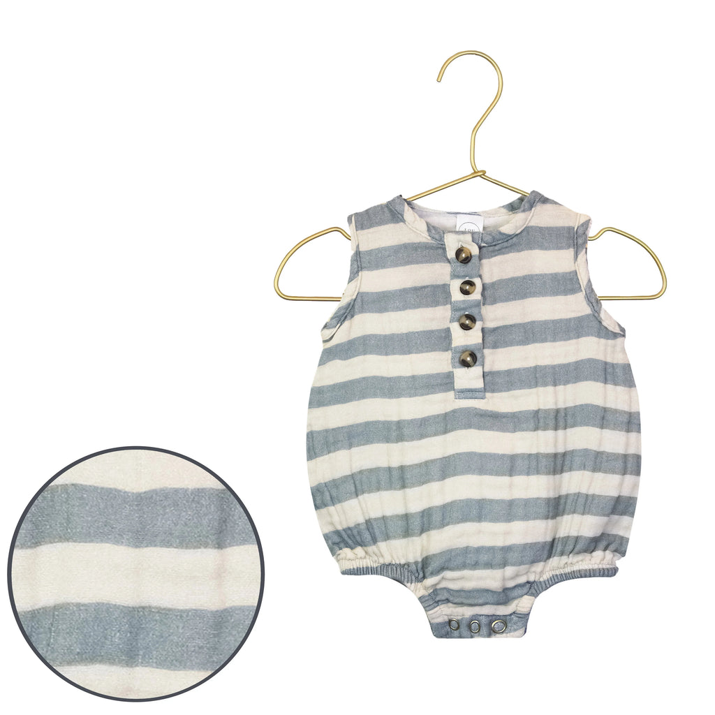 Muslin Bubble Romper - Blue Stripe